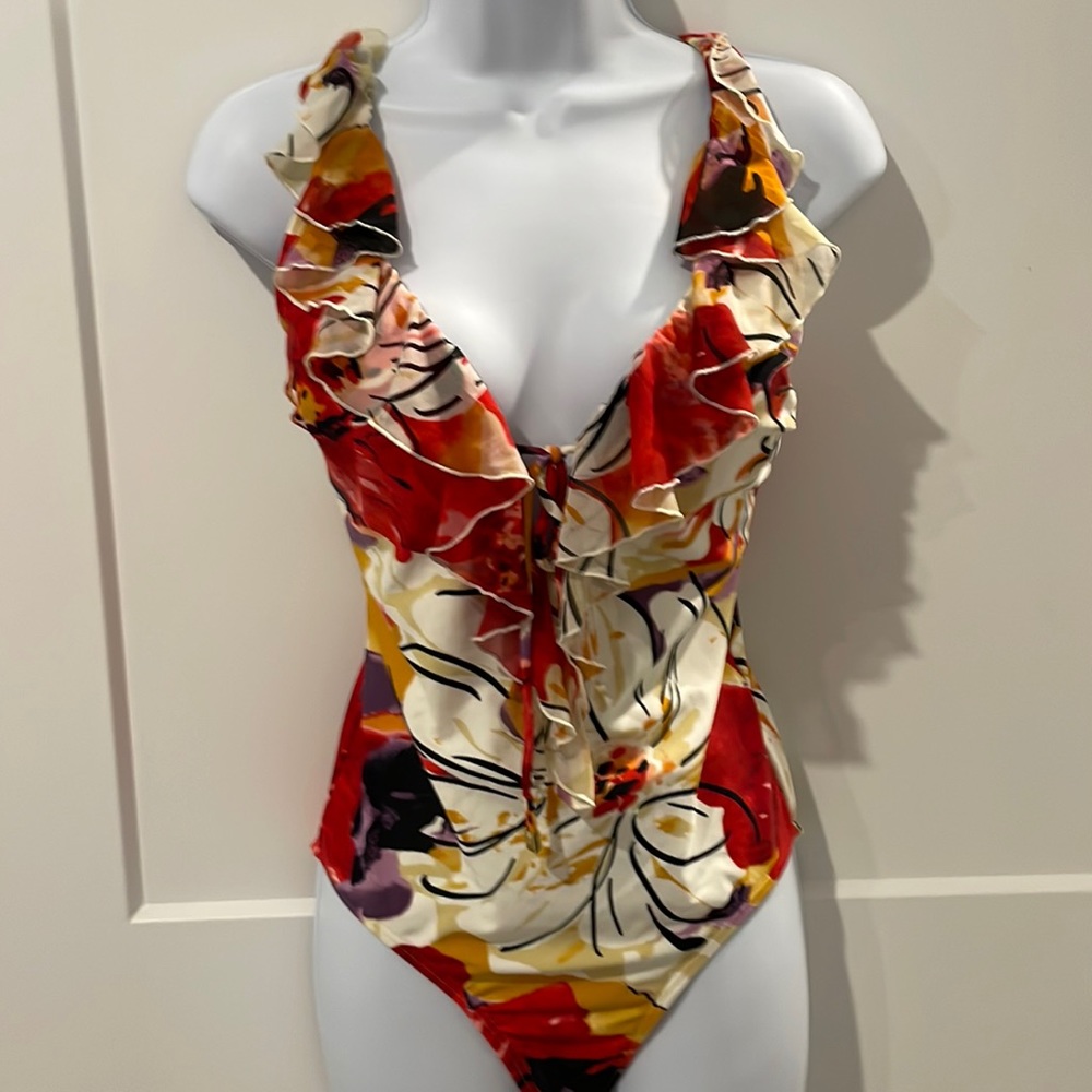 One piece swim with ruffle front